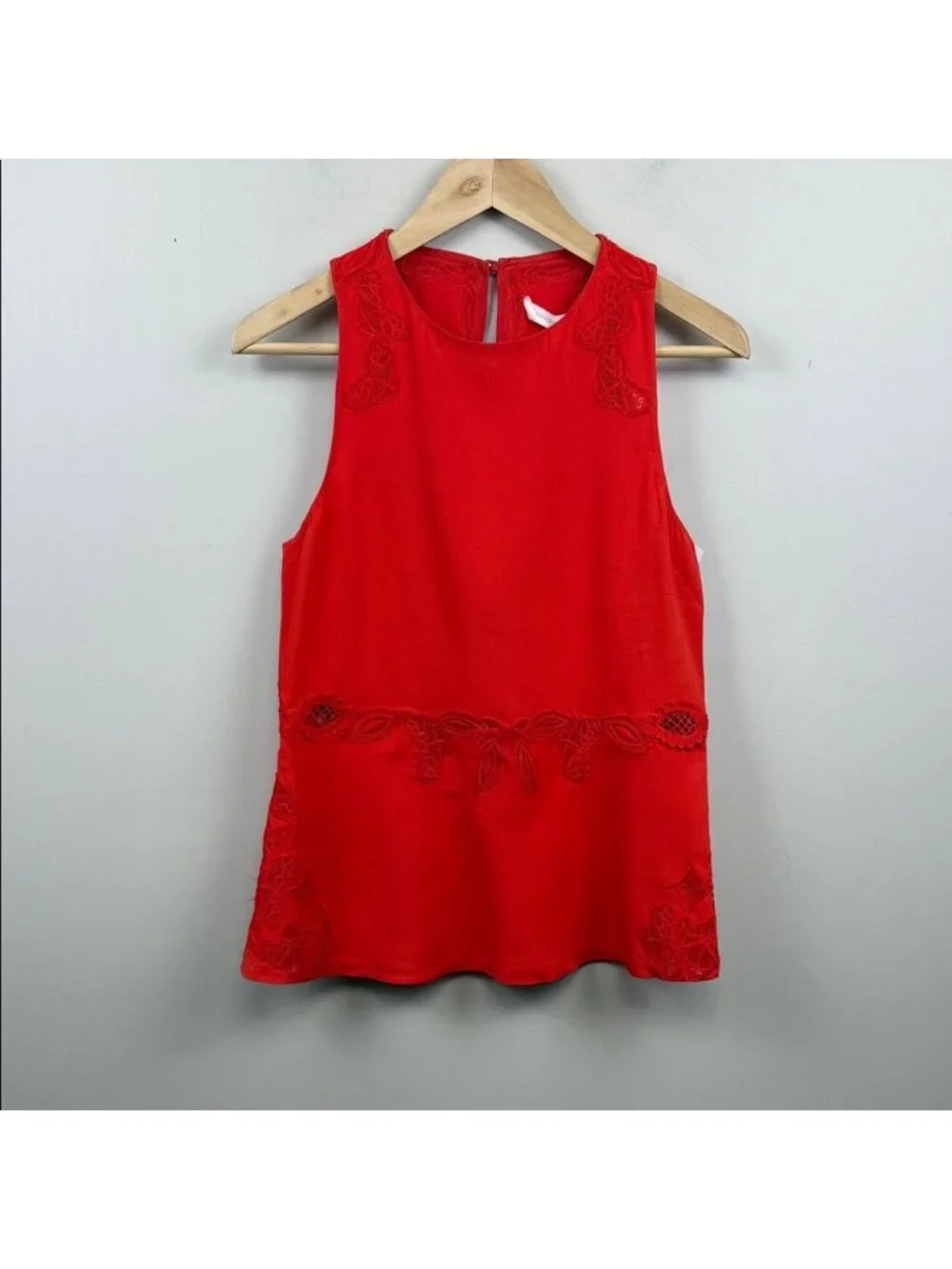 Jonathan Simkhai Red Sleeveless Lace-Detail Tank Top